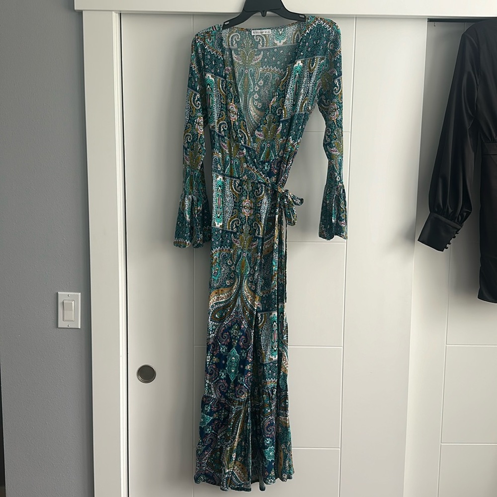 Colorful Long Sleeve Wrap Dress